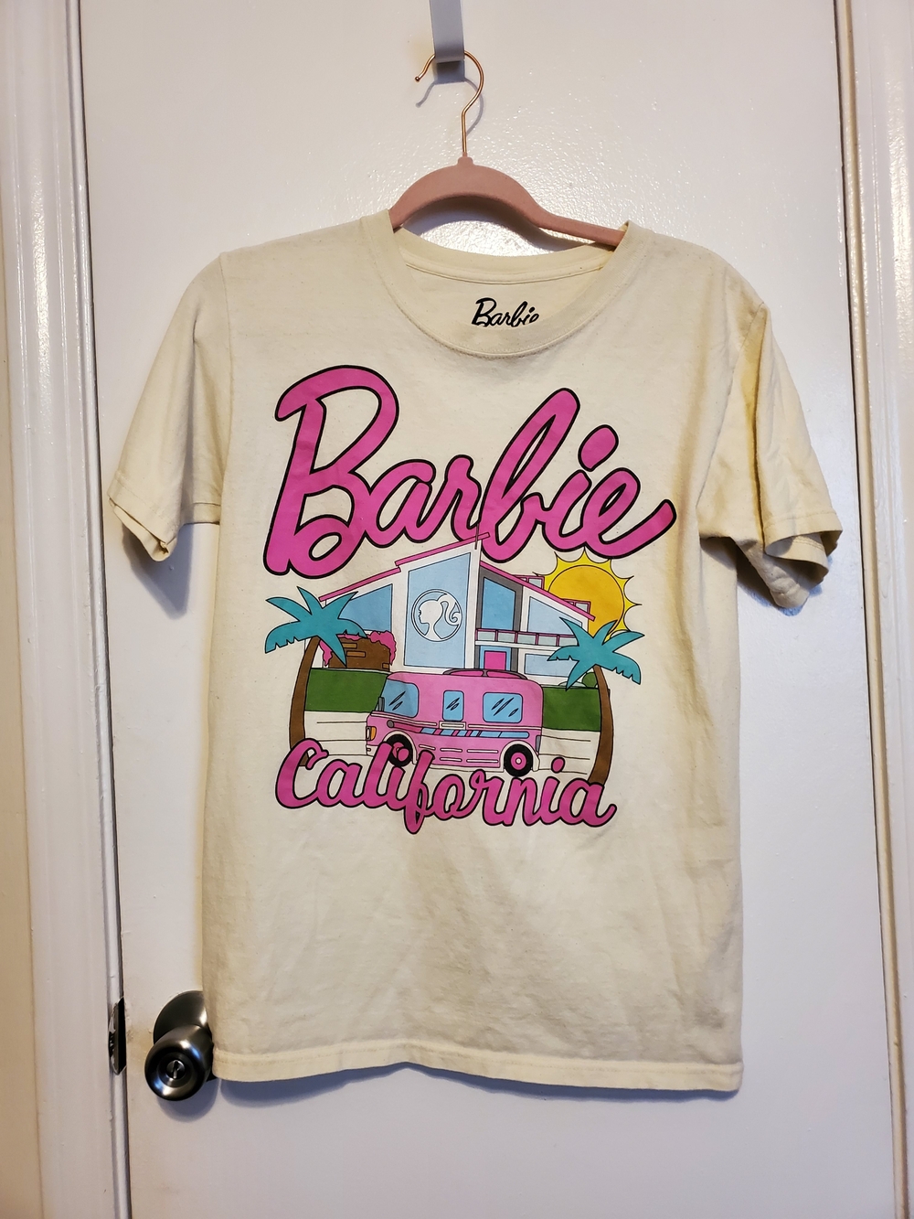Barbie California Graphic Tee - Cream with Pink Print